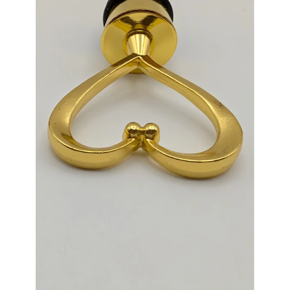 Gold Tone Heart Wine Bottle Stopper Decorative Barware Rubber Seal 4.5